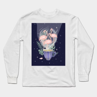 Beautiful Pink Flamingo Exotic Tea Time Long Sleeve T-Shirt